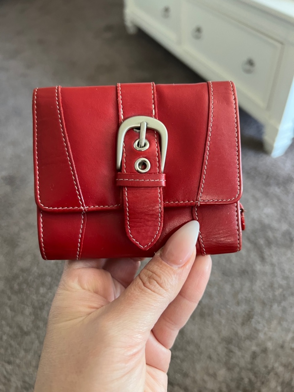Red Leather Buckle Wallet